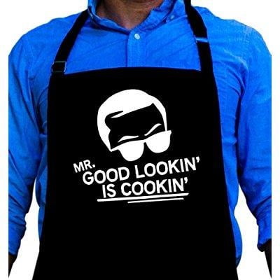 - Mr. Good Looking is Cooking - BBQ Grill Apron - Funny Apron For Dad - 1 Size Fits All Chef Apron High Quality Poly/Cotton 4 Utility Pockets, Adjustable Neck and Extra Long Waist Ties