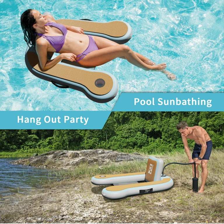 2 Piece Hangout Floating Chair Set Inflatable Floating Chair with Built in Cup Holder 4.2 3.7ft Chair Floats for Adults Inflatable Lounge Chair