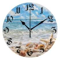 Silent Wall Clock Seastar Seashell on Beach 10" Non-Ticking Battery Clock Rustic Retro Home Decorative for Living Room Kitchen Bathroom