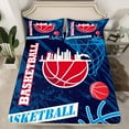 thumbnail image 2 of Feelyou Eat Basketball Sleep Queen Sheet Sets for Boys, Navy Red Cartoon Flat Sheet, Modern Sports Theme Queen Fitted Sheet, Super Cozy Room Decor, 4-Piece, 2 of 7