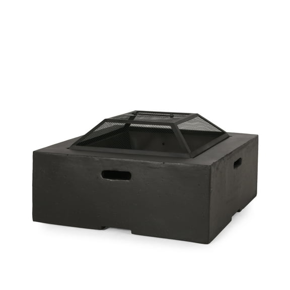 Aruda Outdoor Lightweight Concrete Square Wood Burning Fire Pit Dark Gray