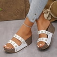 thumbnail image 6 of Norvail Womens Pearl Studded Thick Soled Wedge Sandals, Wide Foot Sandals for Women Dressy, Open Toe Slip On Platform Slides for Summer Beach Vacation Plus Size, 6 of 7
