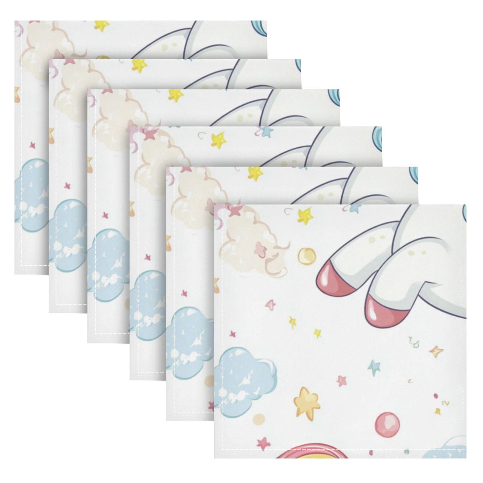 JSTEL Cute Unicorn Rainbow Stars Cloth Napkins Set of 6, 20x20 Inch Washable and Reusable Napkin for Decoupage Dinner Party Everyday Use