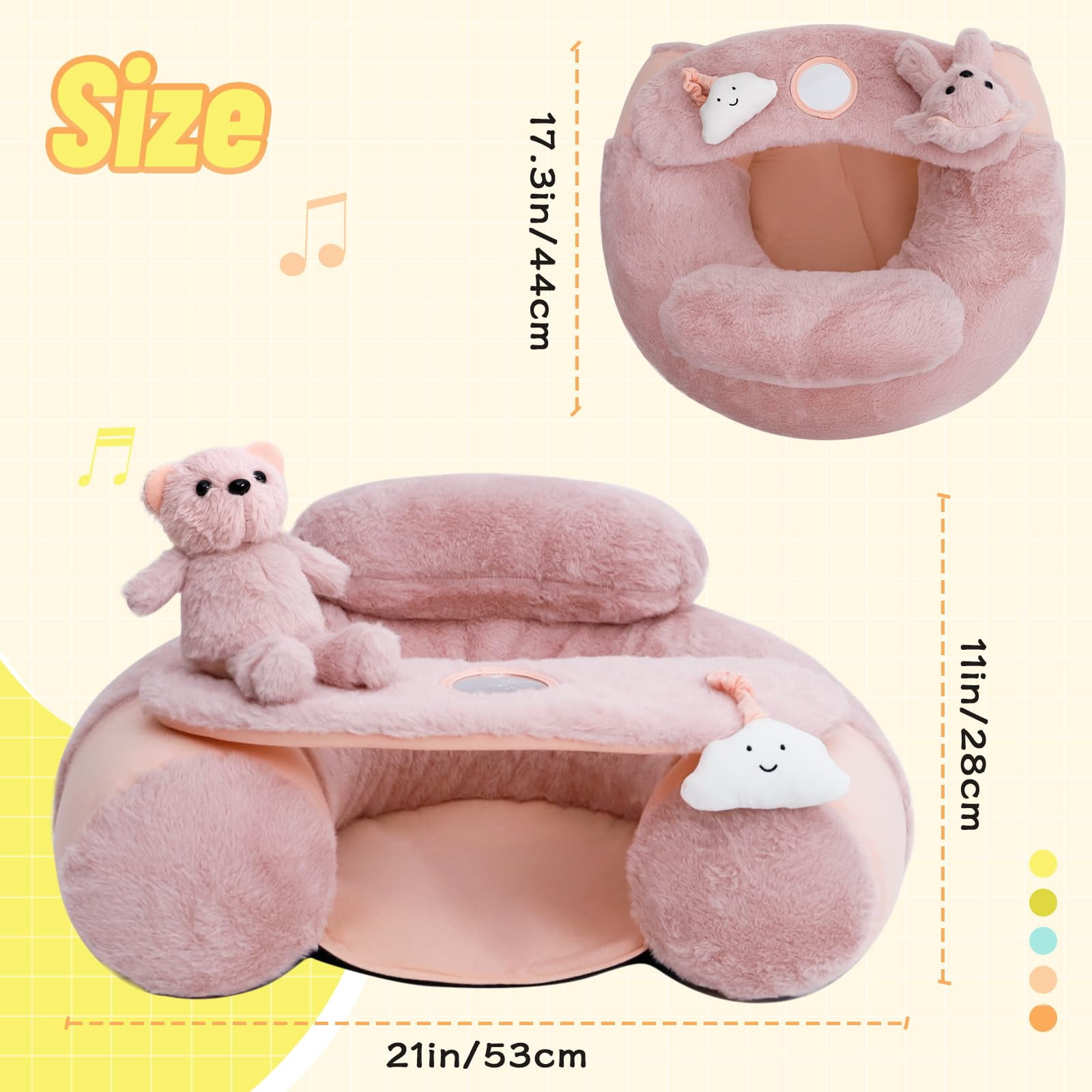 Inflatable Baby Floor Seat with Removable Cover - Portable Sit & Play Activity Chair for Infants 3-36 Months, Pink