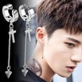 thumbnail image 3 of Pendientes de acero de titanio para hombre, con clip para la oreja, sin agujeros, sin perforaciones, para mujer, modernos, estilo hip hop, con borlas y cadena larga, 3 of 6