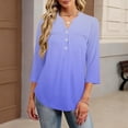 thumbnail image 5 of Womens Summer Tops 2026 3/4 Sleeve Shirts Button V Neck Gradient Pleated Tunic Tops Work Blouses Business Casual Outfits Royal Blue S, 5 of 5