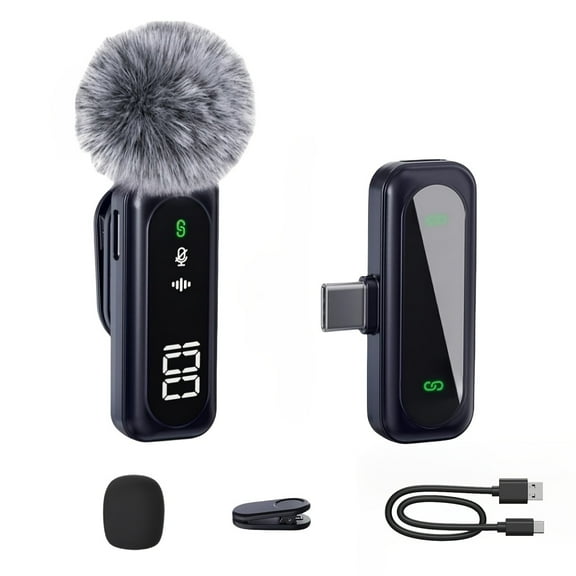 Wireless Lavalier Microphone with Digital Battery, Omnidirectional, USB-C, 100ft Range, 2.4G DSP Noise Reduction, Magnetic Clip for Streaming & Interviews