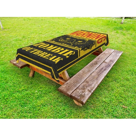 Universal Monsters Retro Cloth - Zombie Outdoor Tablecloth, Retro Warning Outbreak Horror Monster Sign in Vintage Grunge Illustration, Decorative Washable Fabric Picnic Table Cloth, 58 X 84 Inches,Earth Yellow Grey Red, by Ambesonne