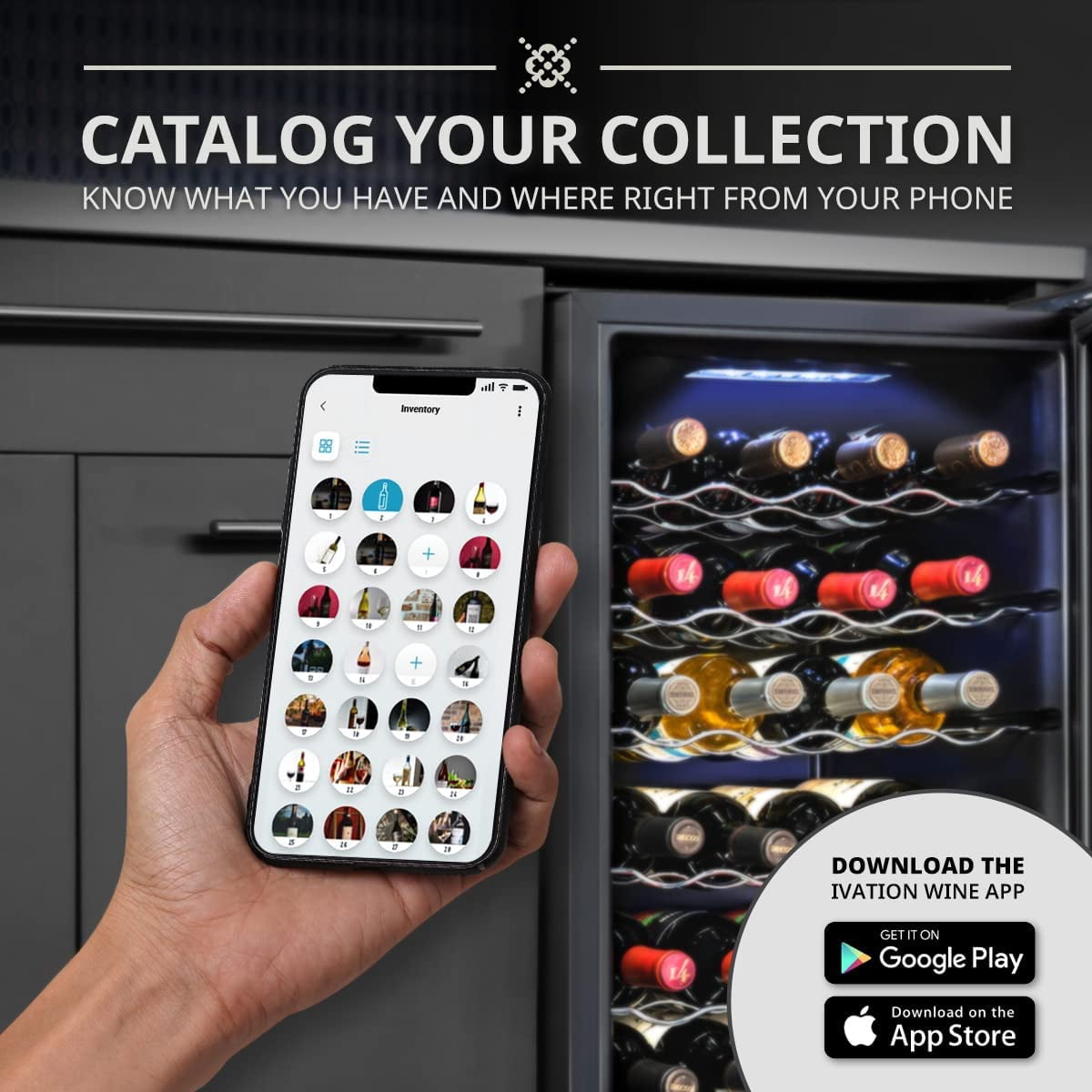 IVATION 51 Bottle Wine Refrigerator with Wi-Fi Smart App Control, Freestanding, Black