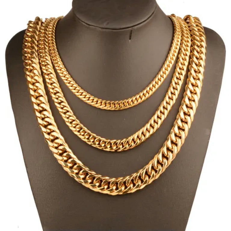 QQTDFG Men's Cuban Chain Necklace Gold Color 316L Stainless Steel