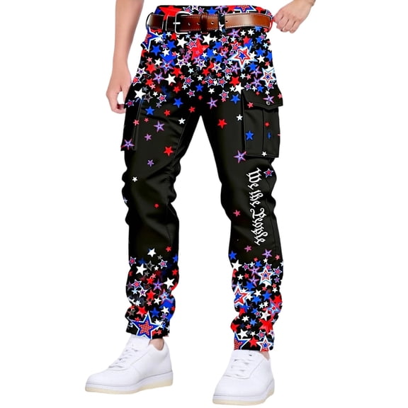 CONZONE American 250Th Anniversary Mens Cargo Pants Patriotic Star Graphic Y2K Staight Leg Cargo Pants for Men Lightweight Relaxed Fit 4Th Of July Trousers With Pockets