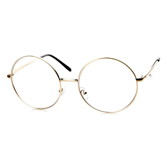 zeroUV Blue Light Blocking UV400 Large Oversized Metal Frame Clear Lens Round Circle Eyeglasses, Mens and Womens Style 60mm (Gold)