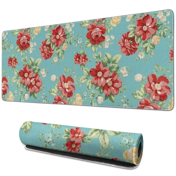 Long Mouse Pads for Desk,Pioneer Flower Floral Print Pattern Desk Mats on Top Of Desks, Desk Mouse Pad Extra Large with 3mm Non-Slip Base and Stitched Edge for Gaming,Office,Work,Home 31.5"x11.8"