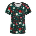 thumbnail image 4 of Joau Christmas Scrubs for Women, Santa Snowman Reindeer Print Scrubs Tops Workwear Short Sleeve V Neck Nurse Shirt Working Uniforms Medical Scrubs with Pockets, 4 of 5