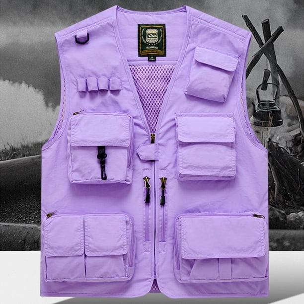 Camiseta sin mangas con cuello en V para hombre, informal, holgada, a la moda, para voluntariado, para exteriores, emergencias, multibolsillos, multifuncional, con cremallera, de nailon.