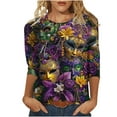 thumbnail image 2 of Pxxlle Mardi Gras Shirts for Women Plus Size 3/4 Sleeve Round Neck New Orleans Party T Shirts Fat Tuesday Shirt Fashion Mask Graphic Tees Size XXXXL, 2 of 5