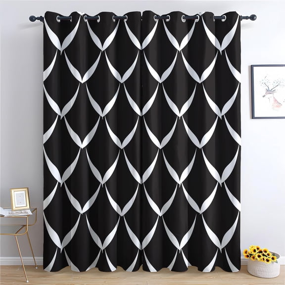 Black And White Curtains For Bedroom Living Room, Geometric Blackout Curtains & Home Decor, Abstract Modern Window Treatments, Grommet Curtains42"W x 84"L (Pack of 2)