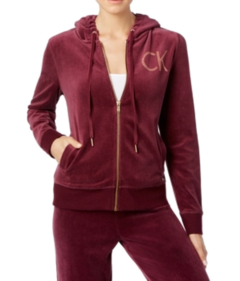 Calvin Klein - Calvin Klein NEW Red Fig Womens Size XL Full-Zip Velour Hoodie Jacket - Walmart 