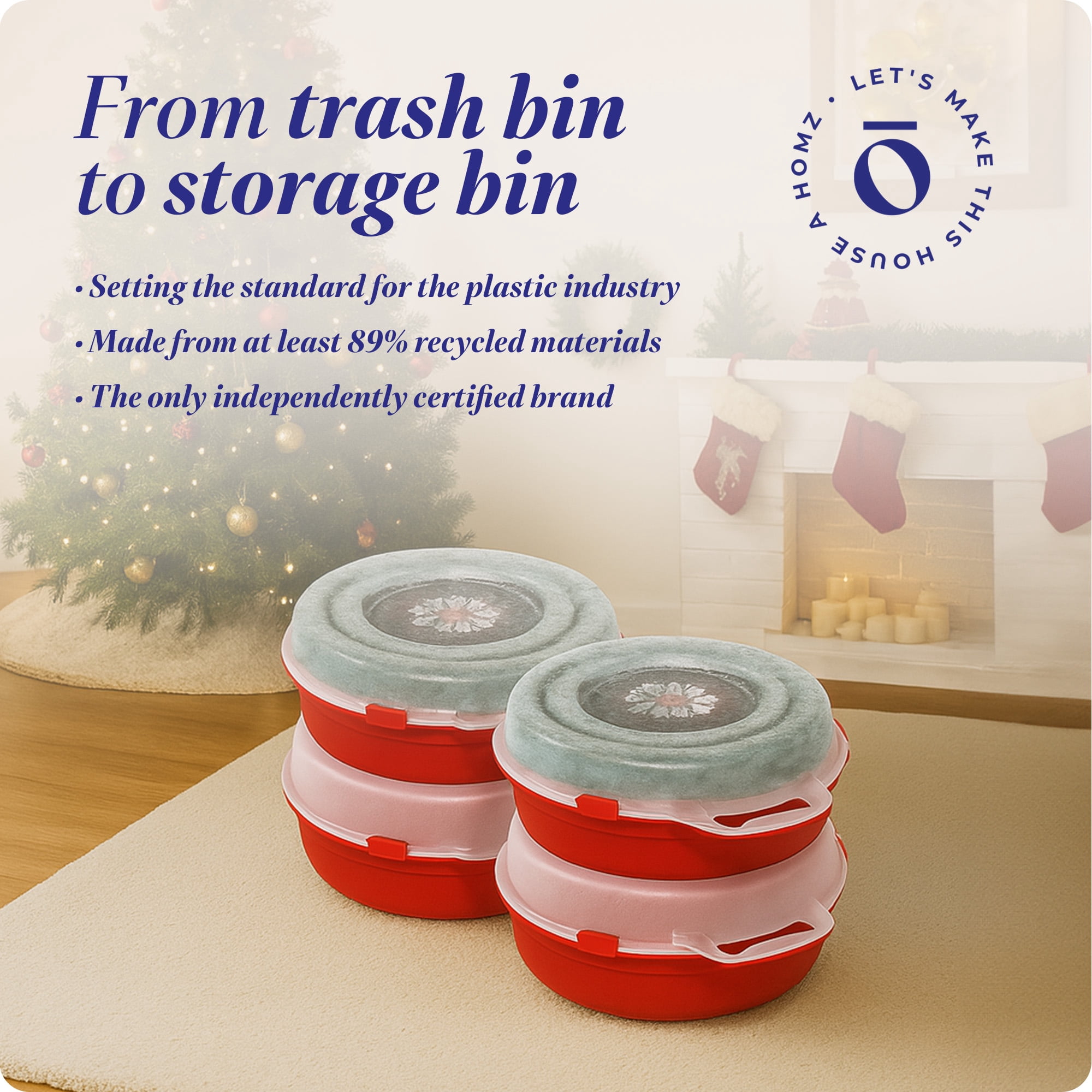 Homz 24'' Holiday Christmas Plastic Wreath Storage Box, Red (6 Pack)