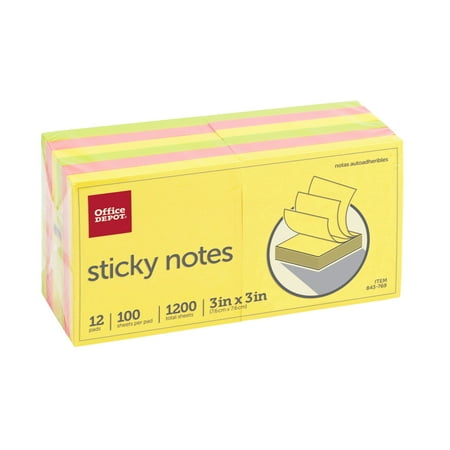 UPC: 0735854828912 | Office Depot® Brand Self-Stick Notes  3  x 3   Assorted Bright Colors  100 Sheets Per Pad  Pack Of 12