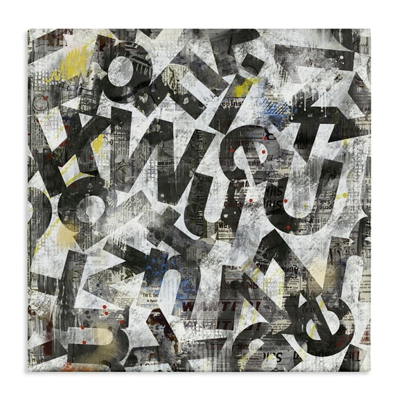 Stupell Industries Mixed Letters Abstraction Abstract Painting Wrapped Canvas Art Print Wall Art, 17 x 17