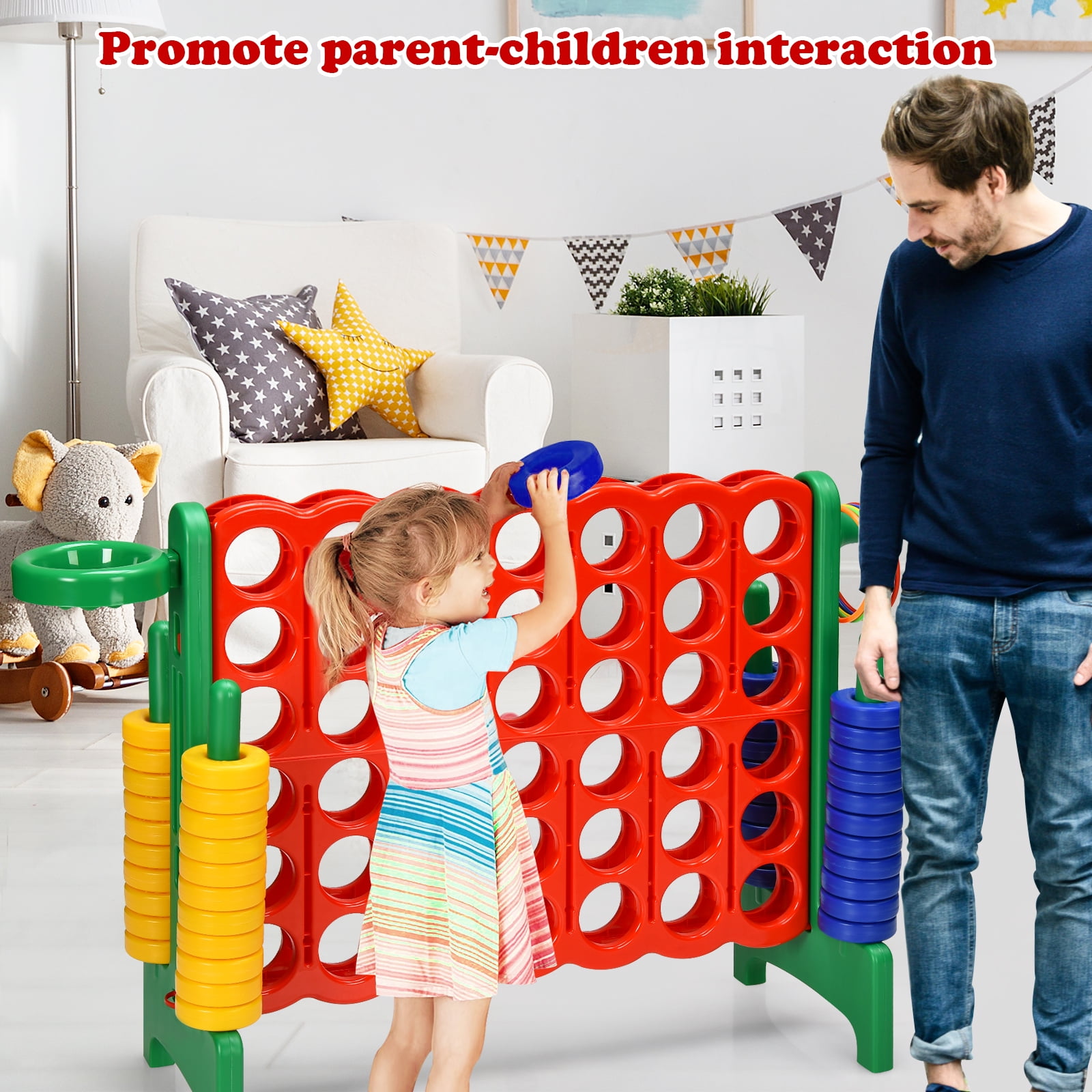 Infans 2.5Ft 4-to-Score Game Set Basketball Hoop Ring Game Indoor Outdoor