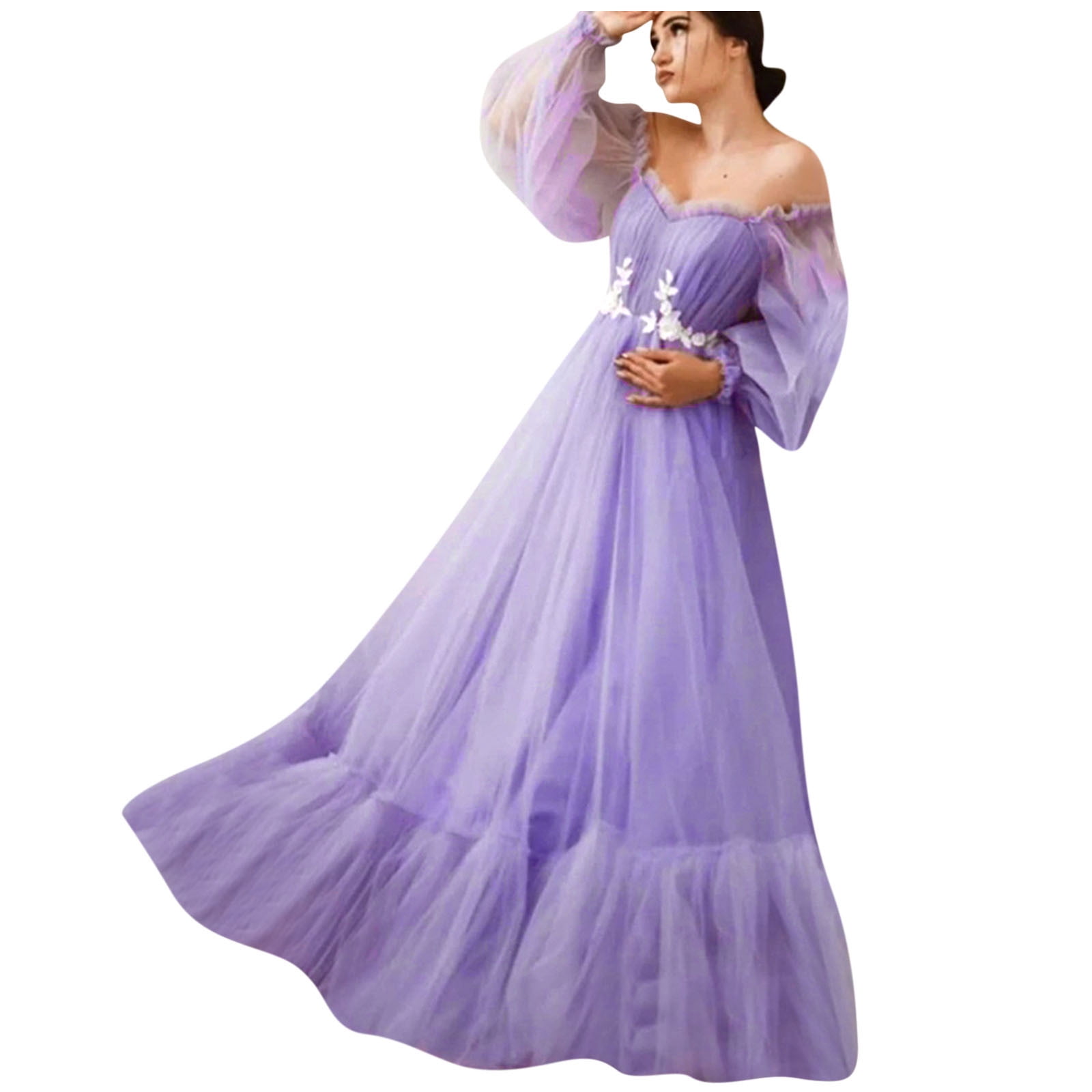 fitted lace wedding dress Zapaka Women Lilac Tulle Tiered Princess Corset Prom Dress with Accessory, Lilac / US6 main image 0