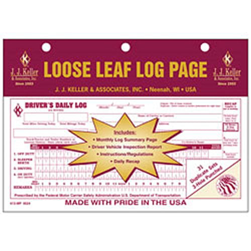 J.J Keller 8524 Loose Leaf Drivers Daily Log Sheet with DVIR