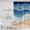 thumbnail image 2 of Shower Curtain Bathroom Set Abstract Ocean Waves Stripes Waterproof Fabric Shower Curtains with Grommets&Hooks, Blue Gradient Water Ripples Privacy Bath Curtain for Bathtub 60x72in, 2 of 9