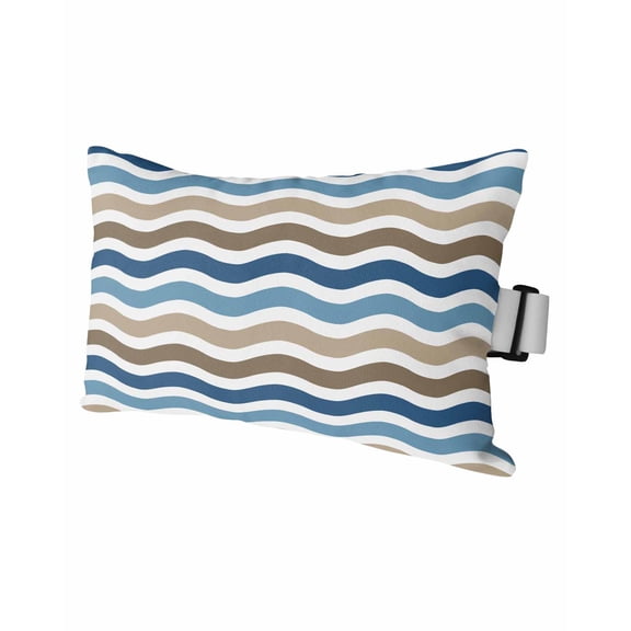 Blue Brown Water Ripple Outdoor Head Resting Pillows with Insert Striped 1 Pack Waterproof Lumbar Pillows with Adjustable Elastic Strap for Patio Recliner Chaise Beach Chair, 11"x16"