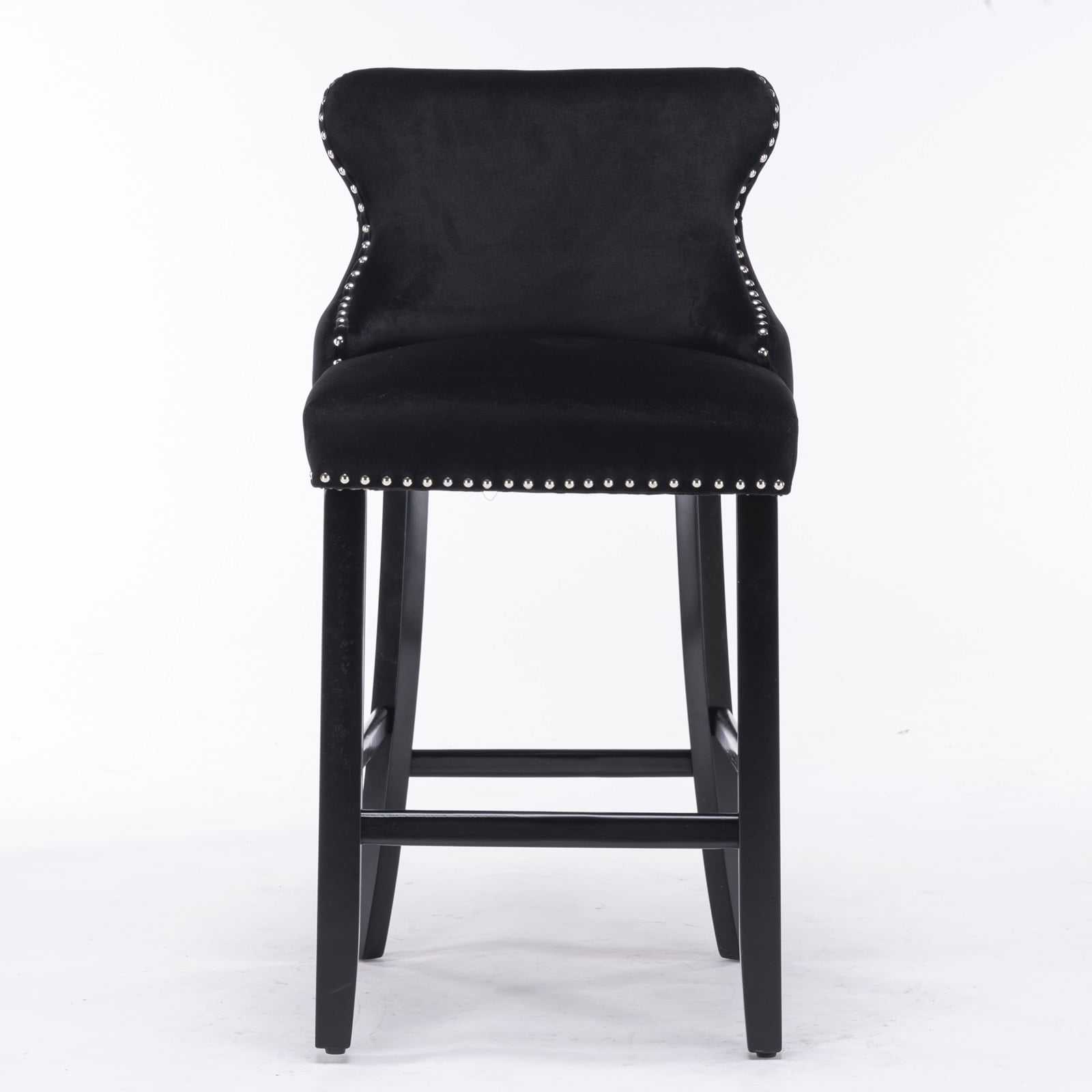 Yoneston Bar Stools Set of 2, Upholstered High-End Tufted Bar Stool with Nailhead Trim & Wooden Legs, Modern Velvet Bar Chair with Leisure Style for Bar, Kitchen Island, Black