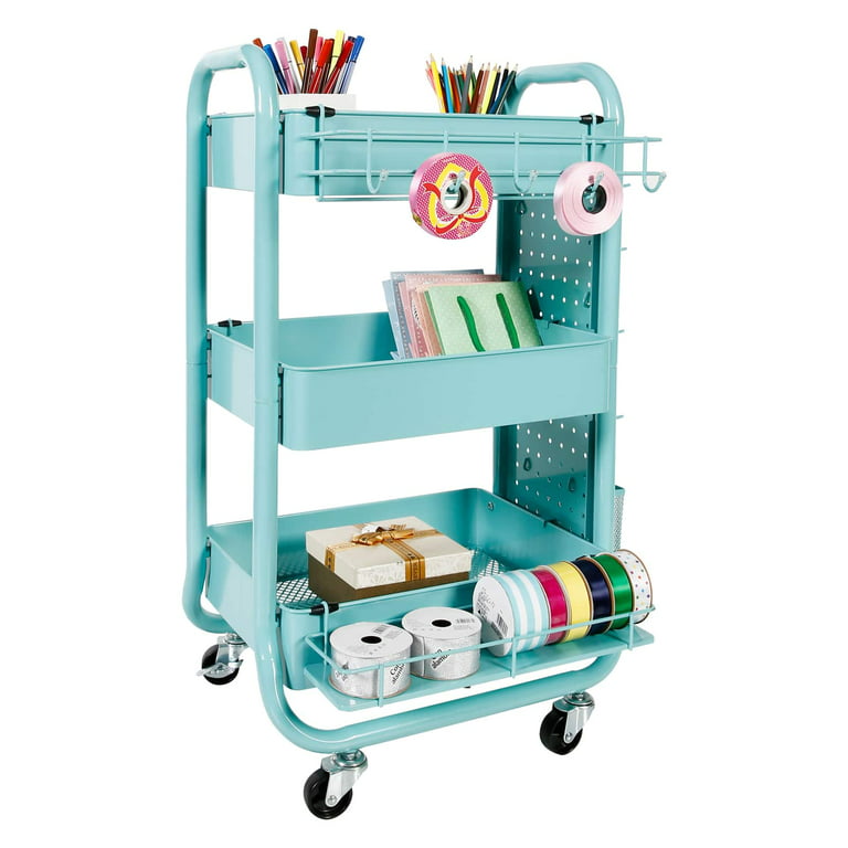 Simply Tidy Gramercy Teal Metal Rolling Cart Customizable Storage Cart for  Crafting Supplies, Home, Office, and School Organization - 1 Pack