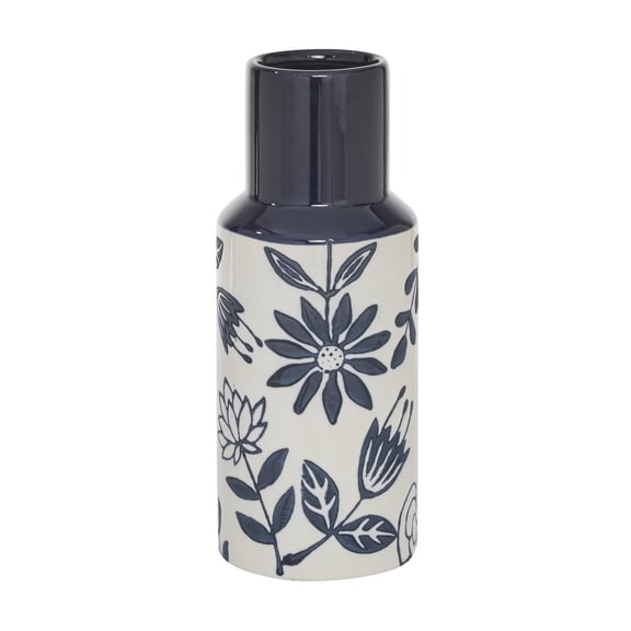 DecMode 12" Floral Handmade Blue Ceramic Vase
