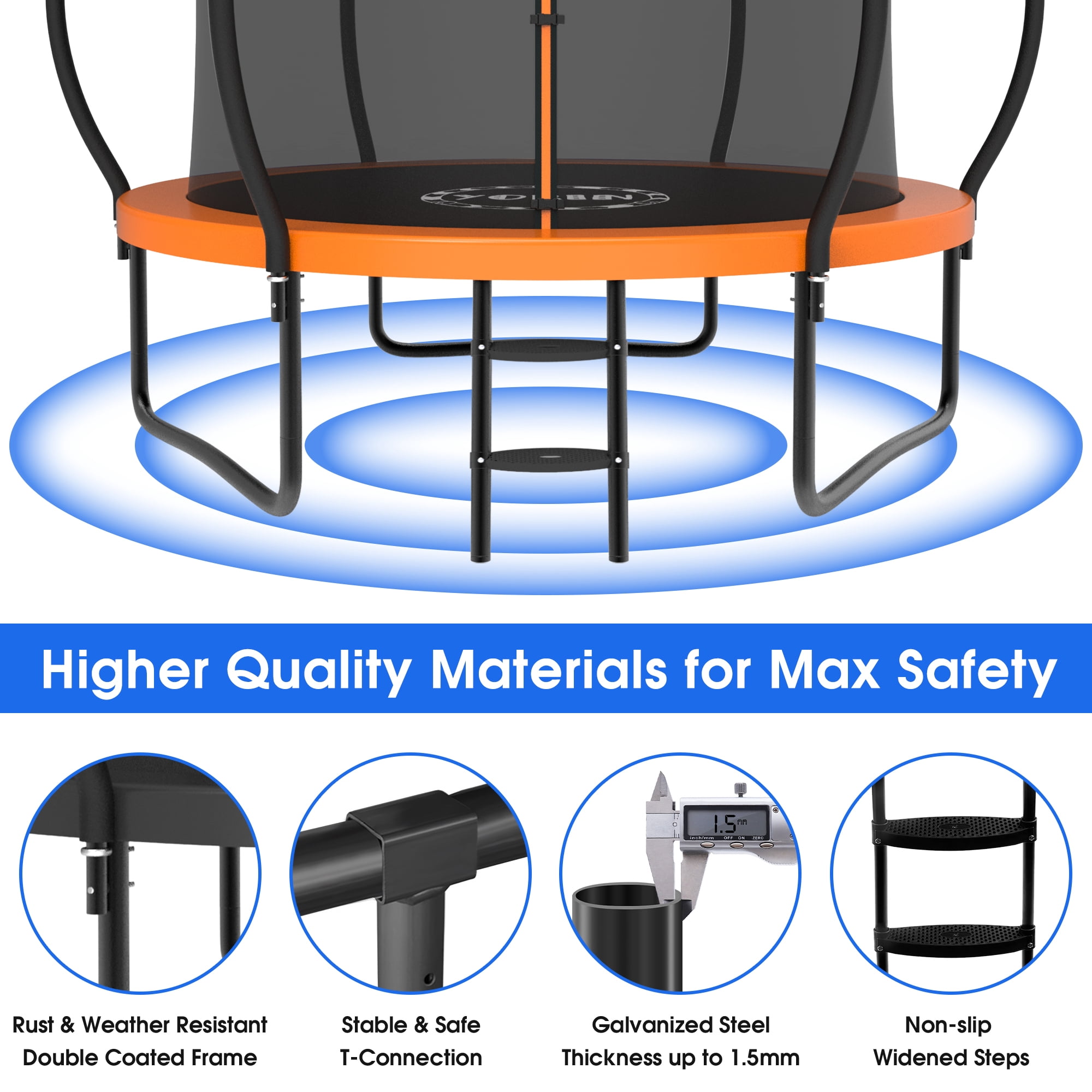 YORIN Trampoline for 3-4 Kids, 10FT Trampoline for Adults with Enclosure Net, Basketball Hoop, Ladder, 1000LBS Weight Capacity Outdoor Recreational Trampoline, Heavy Duty Trampoline