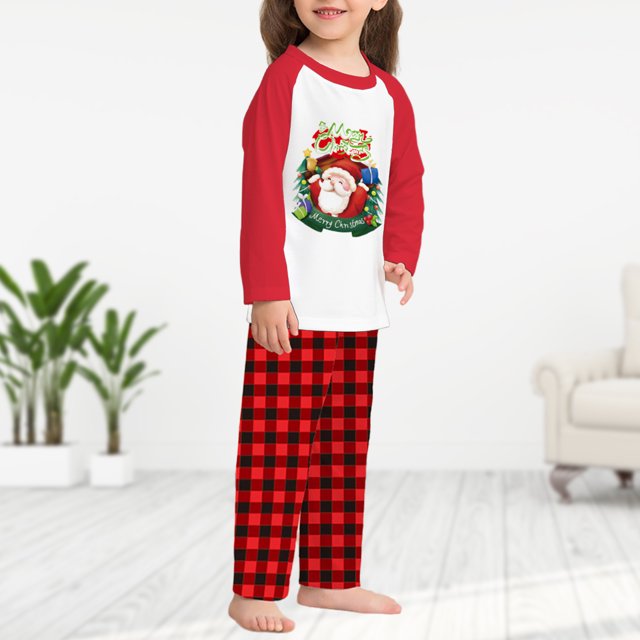 Conjunto De Pijamas De 2 Piezas Conjunto de pijama familiar de 2 piezas, estilo navideño, patrón de Papá Noel, traje diario a cuadros Cgtredaw Chica Rojo 13-14T para Niño