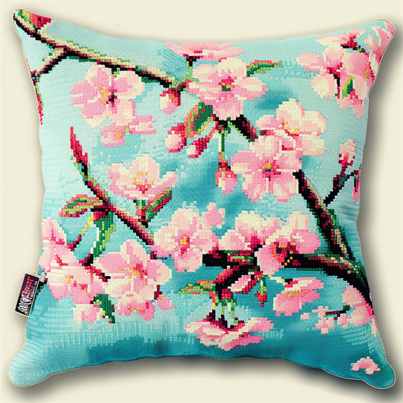 Flower Cross Stitch Kits pre Stamped Pillowcase , 45X45cm , Needlepoint Craft Set Handmade Craft for Sofa Home Decor (11 Count)