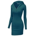 thumbnail image 2 of Doublju Women's Long Sleeve Slim Fit Henley Neck Hoodie Mini Dress, 2 of 4