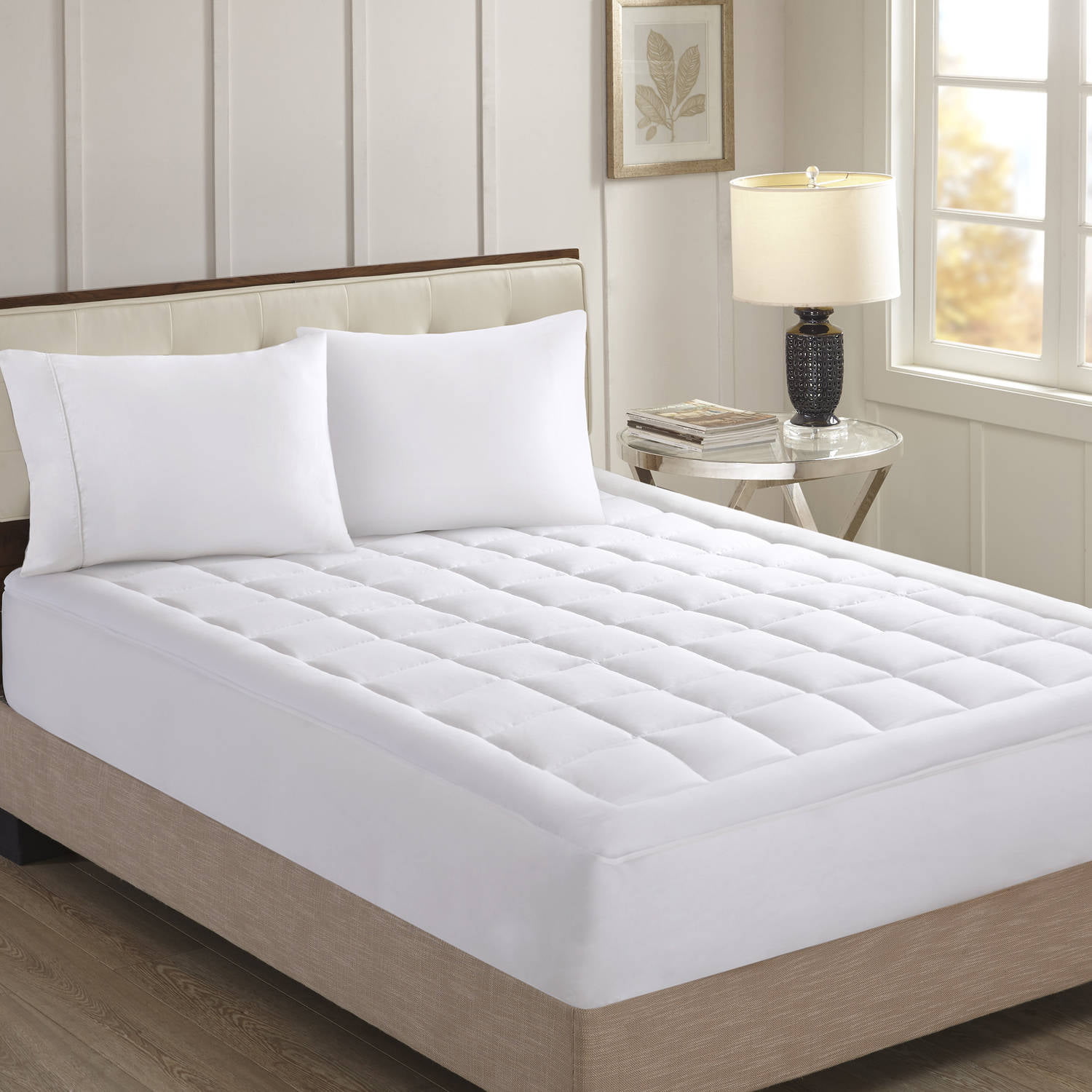Sleep Philosophy All Natural Cotton/ Percale Quilted Mattress Pad with Spandex Snug-on Slip Fit Skirt White King BASI16-0329