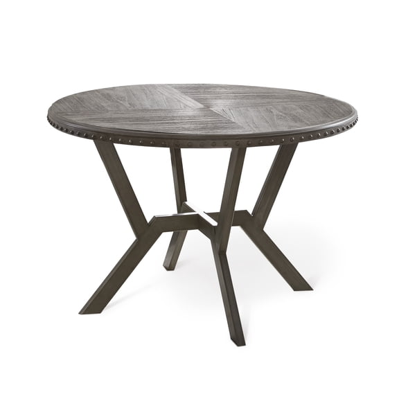 Steve Silver Alamo Industrial Wood and Nail Head 30" Height Round Indoor Dining Table, Gray