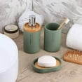 thumbnail image 4 of Chic Matte Green Soap Dish with Bamboo Base - Polyresin Bathroom Accessory for Elegant Décor, 4 of 8