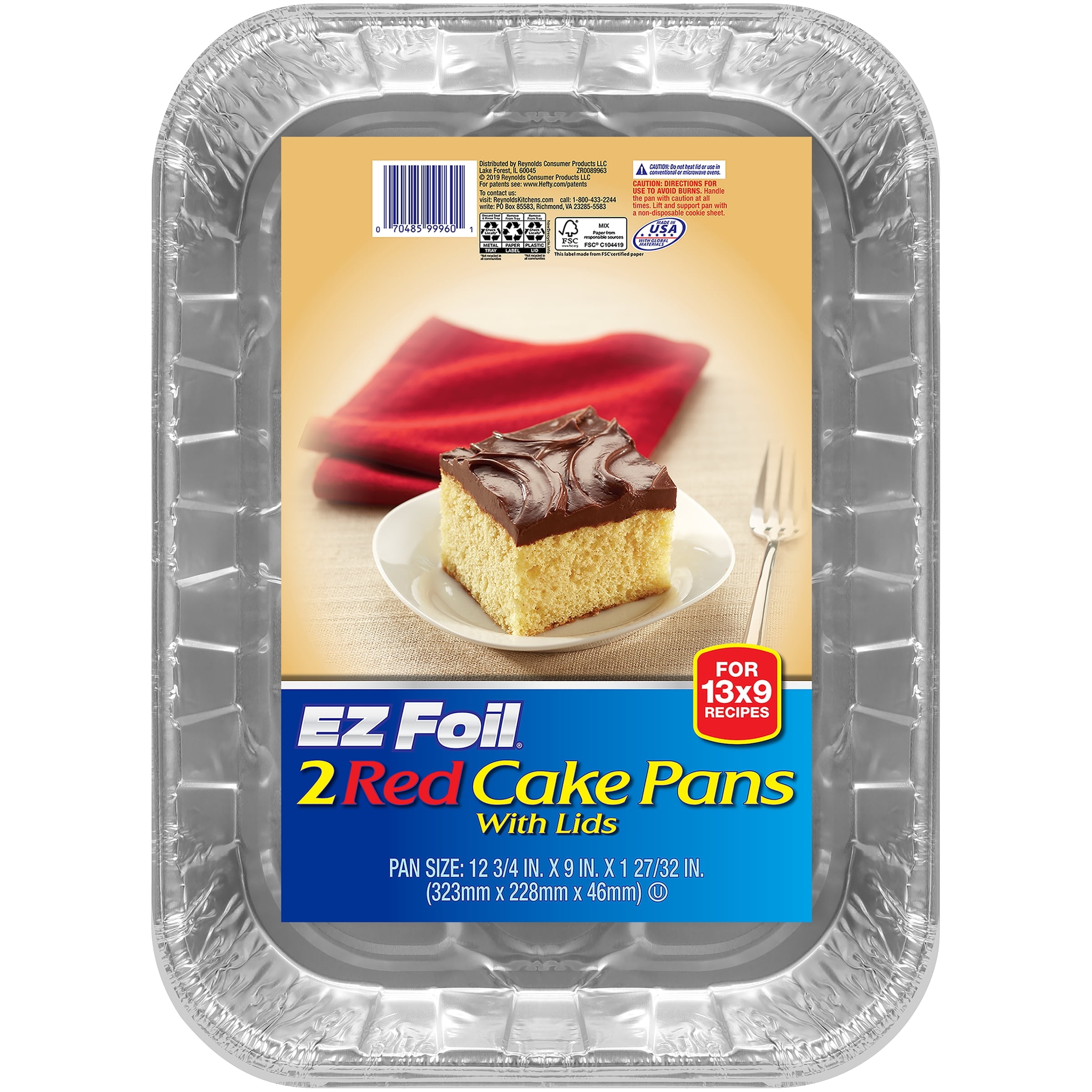 Ez Foil Cake Pans With Cover Bakeware 12.75 Inch 12.75Inch X 9Inch X 1.84375Inch Red 1 Pack 2 Count