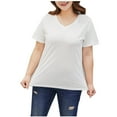 thumbnail image 2 of Olyvenn Stylish V Neck T Shirt for Women Plus Size, Short Sleeve Solid Color Loose Casual Tops Summer Basic Tees White XXXXXL, 2 of 3