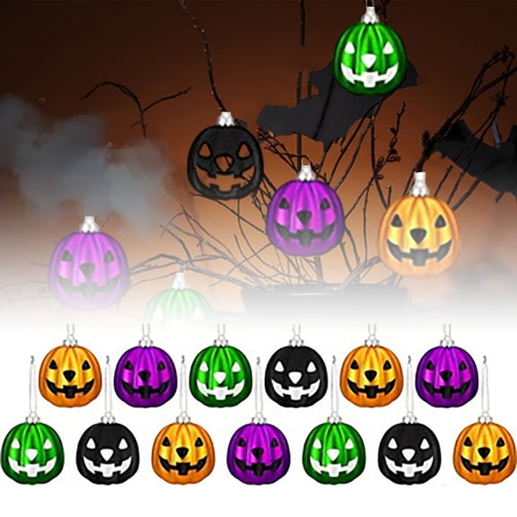 Leeye 12 Pack Halloween Pumpkin Ornaments, 5cm Painted Hanging Pumpkin Balls, Shatterproof Tree Decorations for Halloween Party Tree Wreath Home Decor