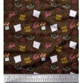 thumbnail image 1 of Soimoi Brown Cotton Voile Fabric Heart & Love Text Print Fabric by the Yard 42 Inch Wide, 1 of 3