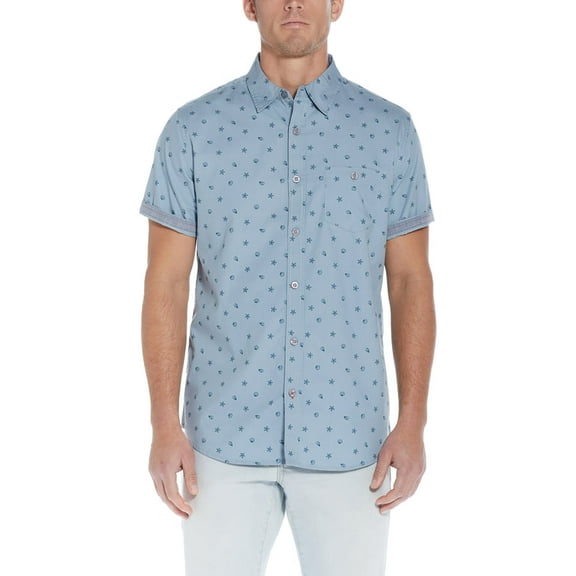 Weatherproof Vintage Men's Poplin Seashell Printed Shirt In Dusty Blue-Medium