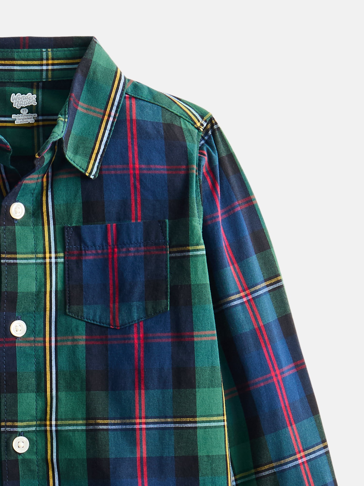 Wonder Nation Toddler Boys' Button Down Poplin Shirt with Long Sleeves, Sizes 12M-5T