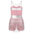 thumbnail image 4 of vastwit Kids Girls Latin Jazz Dance Leotards Dress Sequins Tassel Bodysuit Figure Skating Costume Pink 12, 4 of 7