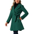 thumbnail image 4 of Abrigo elegante Inspire Chic para mujer, con cuello de chal, abrigo largo con cinturón de invierno, color verde oscuro, 4 of 6