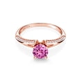 thumbnail image 2 of Gem Stone King 1.58 Ct Round Pink Created Sapphire 18K Rose Gold Plated Silver Ring (Size 6) (Size 6), 2 of 4