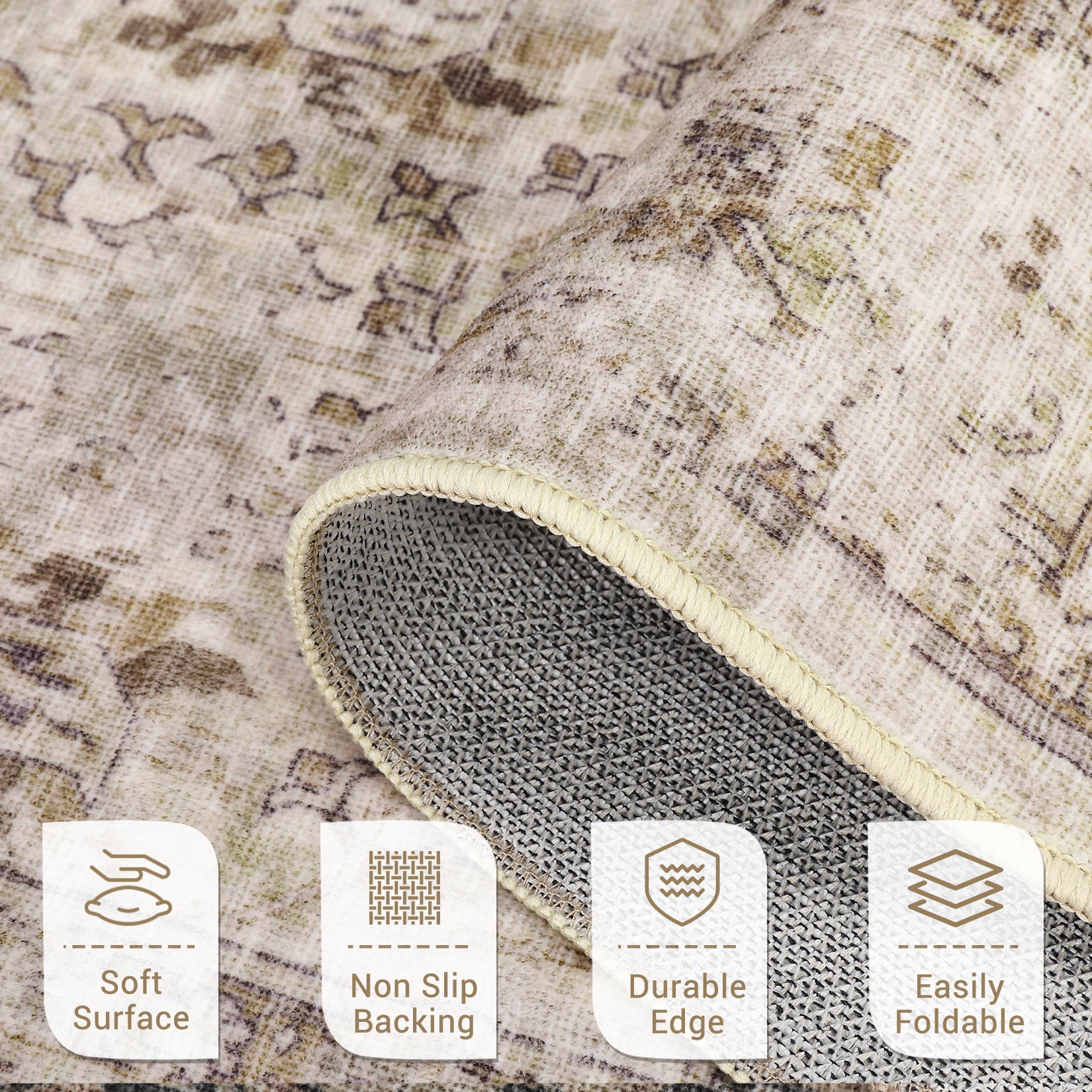 FairOnly 5'x7'Oriental Distressed Area Rug Machine Washable Non Slip Vintage Soft Indoor Floor Cover for Living Room Bedroom Office Study Room,Beige